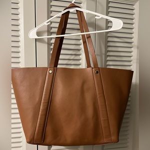 Zara Basic large luggage camel brown tote w/matching removable pouch. Reversible
